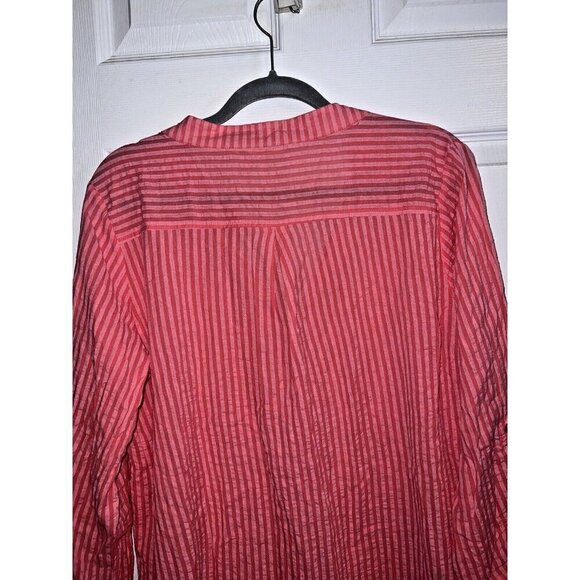 SOFT SURROUNDINGS Pink Coral Striped Popover Rolltab Sleeve Tunic Top Sz M - Picture 7 of 9